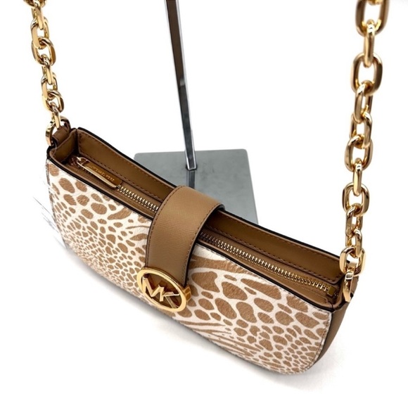 Michael Kors Carmen Small Pouchette Crossbody Bag Camel Multi - Picture 7 of 11